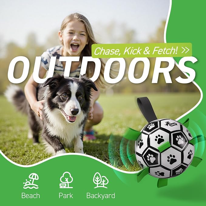 QDAN Dog Soccer Balls Toy with Bell Inside, Squeaky Ball for Large Dogs | 8 Inch Interactive Dog Toys for Tug of War, Durable Ropes Toys for 30-90 lbs Dogs, Large Herding Ball for Dogs Outside
