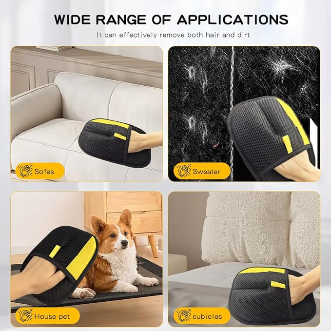 Electrostatic Pet Hair Removal Gloves | Quick Wiping - Reusable & Washable for Sofa Clothing Pet Beds Effortless Cats & Dogs Hair Remover for Busy Pet Owners