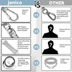 jenico Dog Tie Out Cable, 10/15/20/30/40/50/70/100/150FT Runner Cable with Swivel Hook and Shock Spring, Dog Leash Run Tether for Yard Outdoor and Camping,for Small to Medium Pets Up to 500 LBS