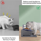 Summark Upgraded Elevated Cat Bowls with Food Mat,15°Tilted Stand Anti Vomiting Raised Cat Dishes for Food and Water,2 Stainless Steel Bowls for Cats and Puppies（Navy Blue）