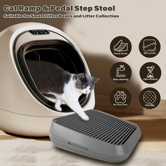 Cat Ramp for Litter Box, Anti-Tracking Litter Trapper, Dark Gray | Litter Box Step for Kittens & Senior Cats, 0.2-in Filter Holes, Non-Slip Base, Easy-Rinse ABS, Fits Most Litter Boxes