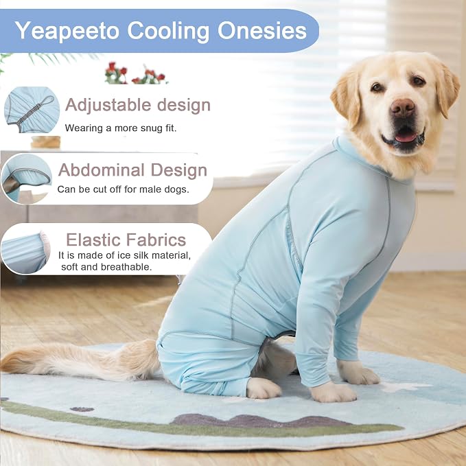 Dog Sun Protection Cooling Suit UPF 50+, Quick-Dry Breathable Jumpsuit for Large & Medium Dogs, Outdoor Dirt-Resistant Shedding Control Pet Apparel (Ice Blue, 7X-Large)