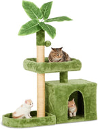 31.5inch Small Cat Tree Tower Condo for Indoor Cats, Soft Plush Multi-Level Climbing Tree Cat House with Cat Cave, Scratching Post, Sisal Rope, Green