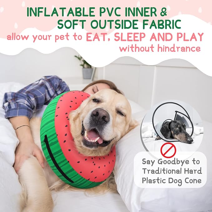 Supet Inflatable Dog Donut Collar Alternative After Surgery For Neuter, Soft Non-Stick Fabric Recovery E Collar For Small Medium Large Dogs