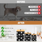 Reallnaive Airtight Dog Treat Container Set of 3 with Bamboo Lids Metal Treat Jars for Countertop Decorative Pet Snack Food Storage Canister Kitchen Biscuit Holder(Black)