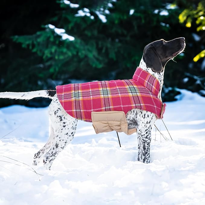 Kuoser Waterproof Dog Coat, Reversible Dog Jacket for Large Dogs, Rose L | Adjustable Durable Doggie Winter Coat for Groowing Puppies Warm Puppy Cold Weather Apparel