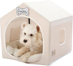Jiupety Indoor Dog House with Frame, Cute Dog Tent Bed with Cover Cave, Breathable, Washable, and Foldable House, Suitable for 8-16 Lb Puppy and Cats, Medium (17"×17"×17"), Beige