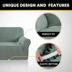 Stretch Sofa Cover Slipcover Couch Covers for 3 Cushion Couch Furniture Protector Sofa Covers with Non Slip Elastic Bottom Dogs Pet Friendly Fitted(Large Sofa 90"-100",Sage)