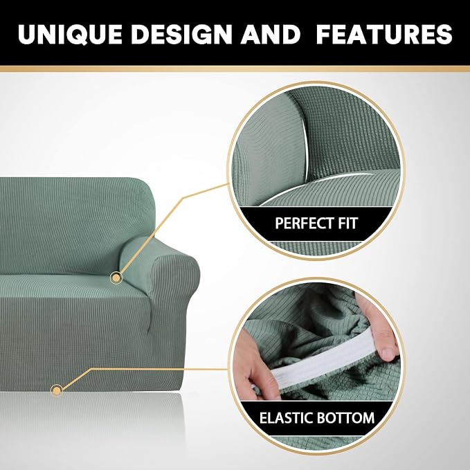 Stretch Sofa Cover Slipcover Couch Covers for 3 Cushion Couch Furniture Protector Sofa Covers with Non Slip Elastic Bottom Dogs Pet Friendly Fitted(Large Sofa 90"-100",Sage)