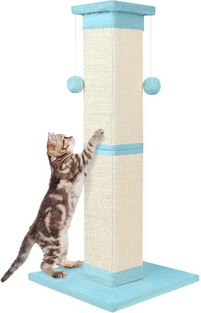 Cat Scratching Post 33 Inch Nature Sisal Cat Scratch Post for Indoor Cats, Large Cat Scratcher Protect Your Furniture, Cyan