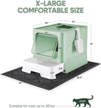 Medario Cat Litter Box with X-Large Litter Mat and Scoop(Upgrade Green) | Large Covered Litter Box with Lid, Enclosed Kitty Box,Front Top Entry Exit, Odor Control Easy to Clean