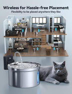 Wireless Cat Water Fountain Stainless Steel [Water & Battery Separation] FEELNEEDY Smart Pet Water Fountain, 4000mAh Battery Operated Water Fountain for Cats Dogs 3.5L/118oz + 6 Filters