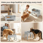 URPOWER Mess Proof Elevated Dog Bowls, Splash Guard Raised Bowl Stand | 4 Height Adjustable Raised Stand with 2 Stainless Steel Food Bowls & Licking Plate for Small, Medium & Large Dogs