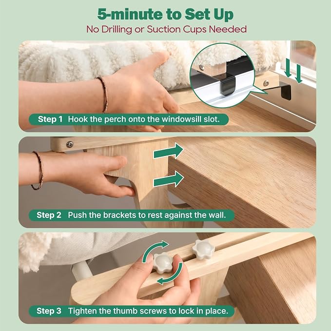 Zakkart Mellow Cat Perch for Windowsill with Hardwood Frame (Gray, XL) | Hook-On Windowsill Mount, Open-front View, Machine Washable, Support up to 40 lbs., 27"W x 15.5"D