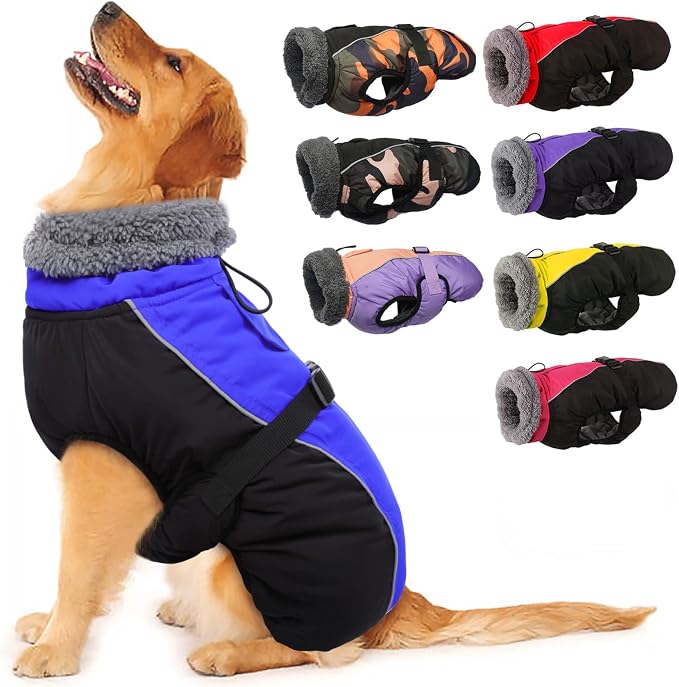 IECOii Extra Warm Reflective Adjustable Dog Jacket - Winter Coat with Buckle & Fleece Turtleneck for Small to Extra Large Dogs