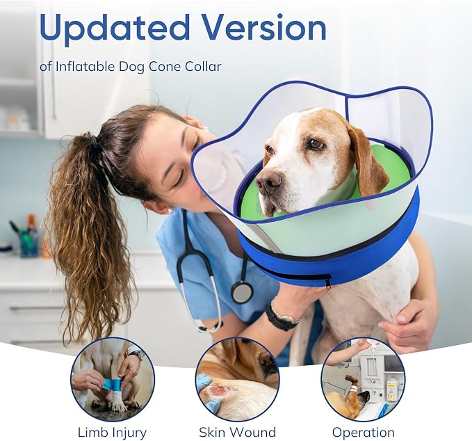 Supet Raised Inflatable Dog Cone Collar to Stop Licking, Soft Dog Cone Alternative for Small Medium Large Dogs, Doggie Donut Collar After Surgery