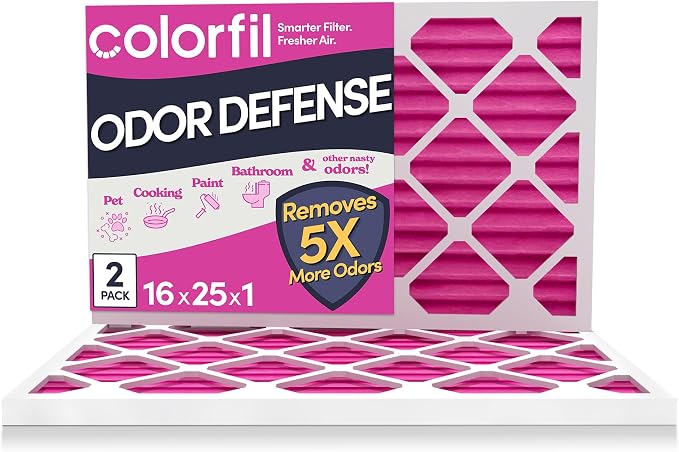 16x25x1 Air Filter (2-Pack) | Made in the USA | Color Changing | Remove Cat and Dog Odor | MERV 8 for Pet Hair Dander and Dust | 15.5"x24.5"x0.75" Exact Size