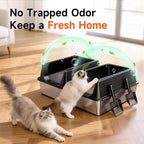 2 Pack XL Stainless Steel Litter Box with High Sides, Metal Litter Box | Extra Large Tall Wall Open Top Deep Metal Pan, Anti-Leak Non-Stick Odor Control, 2 Scoops Included