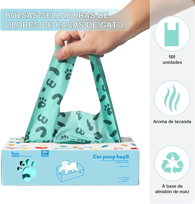 Cat Litter Disposal Bags and Dog Poop Bags with Handle,Cornstarch Based Extra Thick and Guaranteed Leak Proof Poop bags for Kitty and Doggy(360 Count 1.1 Gallon,Unscented)