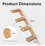 FUKUMARU Cat Climbing Shelf Wall Mounted, Large | Four Step Cat Stair, Natural Jute Scratching, Solid Rubber Wood, Kitten Shelves Furniture