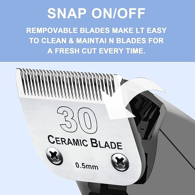 30 Blade Dog Grooming Blades Compatible with Andis/Wahl/Oster Dog Clippers | Detachable Stainless Steel Blade,Size-30, 1/50-Inch Cut Length (64260),2Pack