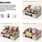 Dog Treat Container, Dogs Storage Organizer with Removable Dividers, Collapsible Dogs Treat Holder for Countertop, Trapezoid Pet Treats Containers, Dog Toy Basket with PU Handles, Medium, Gray