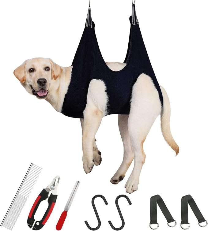 Guzekier Dog Grooming Hammock for Trim Nail, Dog Sling for Grooming, Dog Hammock Restraint Bag with Nail Clippers/Trimmer, Nail File, Pet Comb,Ear/Eye Care