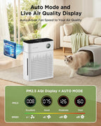 KOIOS H13 True HEPA Air Purifier for Home Bedroom 2500 sq ft, Carbon Filter | PM2.5 AQI Display & Auto Mode, 20dB Sleep Mode, Washable Filter & Filter Reminder for Pet Hair, Odors, Dust, Smoke, AP2503