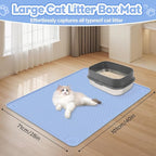 Silicone Cat Litter Mat for Litter Box 40”x28” Large Cat Mat, Blue | Waterproof, Non-Slip, Leak-Proof Rug Mat with Lip, Easy to Clean, Extra Large Litter Catcher Mat for Floor