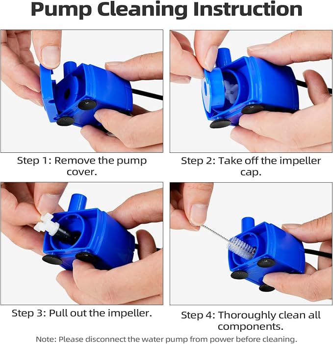 Cat Water Fountain Pump Replacement(No Led & with Brush)， DR-DC 160 | IP68 Submersible Water Motor For Stainless Steel & Ceramic Cat Water Fountain, Ultra Quiet Blue Pet Fountain Pump, Easy Clean