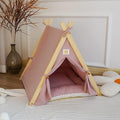 Solid Wood Cat & Dog Indoor Tent with Thick Mat, Teepee Tent & Cave Bed (Pink)