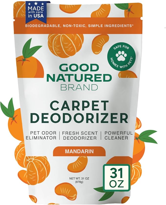 Good Natured Brand | Carpet Deodorizer & Freshener Powder | 31 oz Pet Odor Eliminator for Strong Odor & Pet Urine | Fresh Natural Mandarin Scent | Safe for Homes with Pets