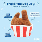 BarkBox Bucket O' Fried Licken 2-in-1 Interactive Plush Dog Toy | Squeaky Rip and Reveal Dog Chew Toy with Crinkle Layers - For Small to Medium Dogs and Puppies