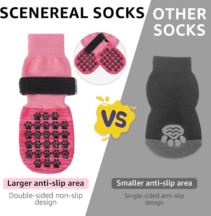 SCENEREAL Dog Socks to Prevent Licking Paws for Hot/Cold Pavement Anti Slip, Dog Shoes for Hardwood Floors, Dog Boots & Paw Protectors with Grippers for Small Medium Large Senior Dogs