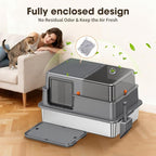 XXXL Stainless Steel Litter Box with Lid，28.3" L x 20.2" W x 17.3" H | Extra Large Enclosed Metal Cat Litter Box for Large Cat and Multiple Cats,Non-Sticky, Anti-Leakage, Easy to Clean