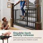 Cumbor 30-46" Baby Gate for Stairs, Auto Close Dog Gate for the House Black | Easy Install Pressure Mounted Pet Gates for Doorway, Dual Lock Indoor Safety Gate for Baby & Dog, Mom's Choice Awards Winner