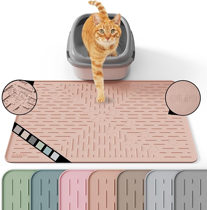 Cat Litter Mat, 23.5x16 Silicone Trapping Mat Coral | for Kitty Litter Box, Easy Clean, BPA Free Rubber, Center Litter Collection, Easy Pour-Back, Waterproof, Odor-Resistant