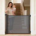SPACEANY Retractable Safety Baby Gate or Mesh Dog Gate,Durable Portable Mesh Retractable Gate,Easy to Use for Stairs, Doorways, Hallways, Indoor, Outdoor, 33.5" Tall, Up to 45" Wide, Black