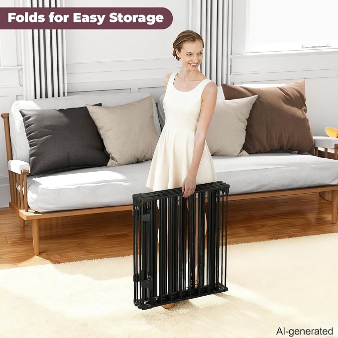 144" Extra Wide Baby Gate with Door, Configurable Baby Fence | Fireplace Gate with Anti-Trip Pedal, Family Essentials Safety Gate for Child Dogs Pets, 28'' Tall 6 Panels Black