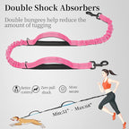 iYoShop Hands Free Dog Leash with Zipper Pouch, Dual Padded Handles and Durable Bungee for Walking, Jogging and Running Your Dog (Large, 25-120 lbs, Pink)