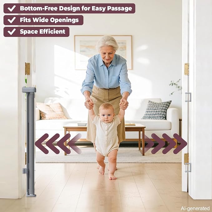 2Pack Retractable Baby Gates for Stair, 58" Extra Wide Mesh Dog Gate | Child Gate for Toddler Pet, Indoor and Outdoor Use, Easy Install, 34" Height, Gray
