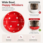 Red Mushroom Cat Bowl, Elevated Ceramic Bowl for Cats | Cute Mushroom, Elevated, Ceramic, Whisker Friendly, Wide Opening, Stable, Easy Clean