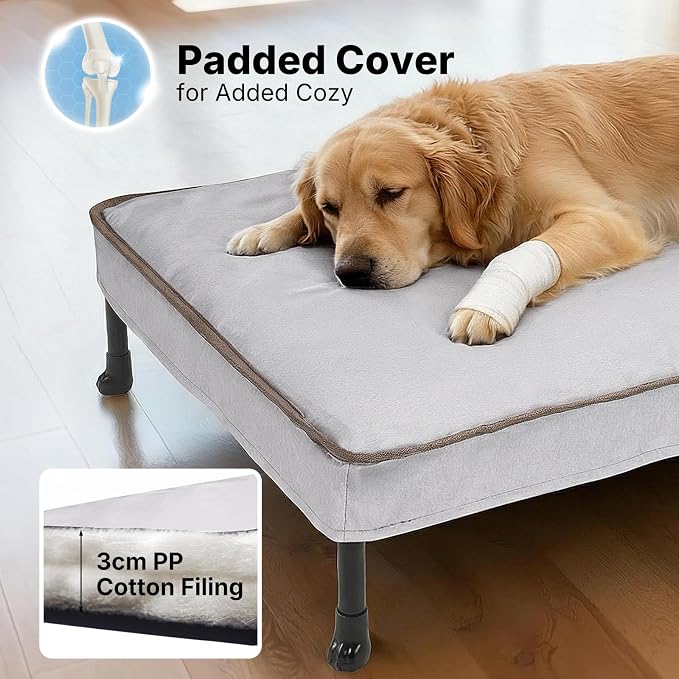 Veehoo Outdoor Elevated Dog Bed with Washable & Waterproof Cushion, Cooling | Medium Raised Dog Cot with Removable Cover, Brethable Mesh, Orthopedic Pet Bed for Indoor & Outdoor, 32" x 25", Dark Grey