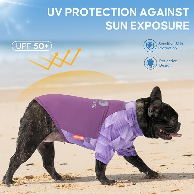 KYEESE 2Pack UV Protection Dog Shirt, UPF 50+ Cooling Dog T Shirts for Small Medium Dogs Boy Girl, Breathable Reflective Dogs Sun Shirts with Sleeves Summer Pet Clothes, Purple, XL