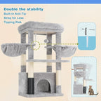 Hey-brother Cat Tree Tower with Large Platform, Spacious Condo, MPJ060W | 35.4 Inches, 2 Cozy Hammocks, Self-Grooming Brush, Sisal Scratching Posts for Big Indoor Adult, Maine Coon, Light Gray