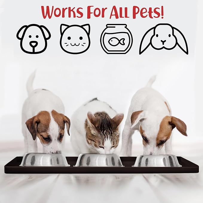 DogBuddy Dog Food Mat – Waterproof Dog Bowl Mat for Food and Water, Silicone Pet Feeding Mats for Floors, Non-Slip Placemat with High Edges for Dogs Bowls, Puppy Essentials (M: 21” x 14”, Coffee)