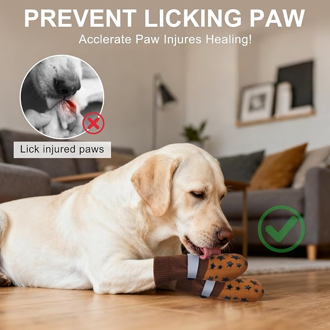 BEAUTYZOO Anti Slip Dog Socks to Prevent Licking Paws, Dog Shoes for Hot Pavement, Grip Socks for Dogs on Hardwood Floors, Dog Booties Alternative, Reflective&Washable Paw Protection for Senior Dogs