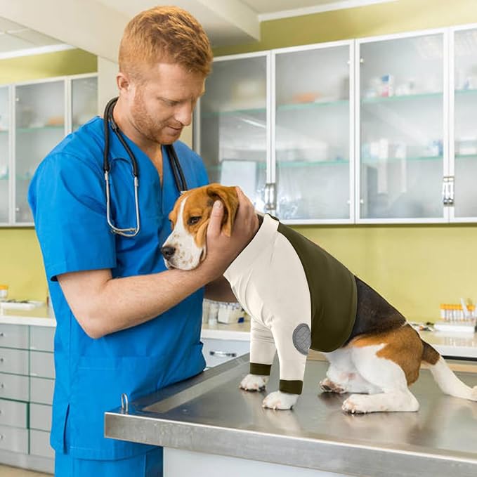 Lelepet Dog Sleeve to Stop Licking Front Legs, Long Sleeve Dog Shirt S | Elbow Protector for Leg Injuries Shoulder Wounds After Surgery Male Female,Zippered Long-Sleeved Shirt Cone Alternative S-3XL
