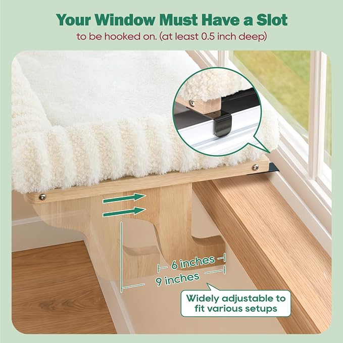 Zakkart Mellow Cat Perch for Windowsill with Hardwood Frame (Beige, L) | Hook-On Windowsill Mount, Zipper Removable Bed, Open-front View, Machine Washable, Support up to 40 lbs., 24"W x 15.5"D
