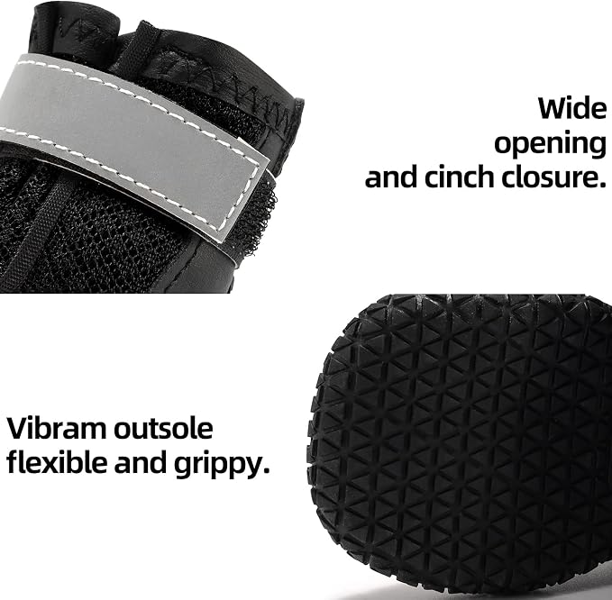 Hcpet Dog Boots for Large Dogs, Dog Shoes for Hot Pavement Winter Snow, Paw Protector Dog Booties Designed for Comfort and Breathability, Outdoor Booties for Small Medium Dogs for Hiking Black Size 4